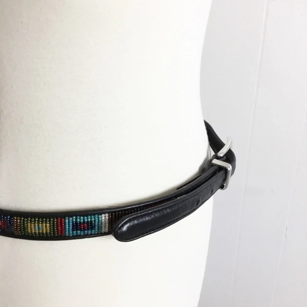 Brighton Black & Beaded Belt Leather Size 32 New